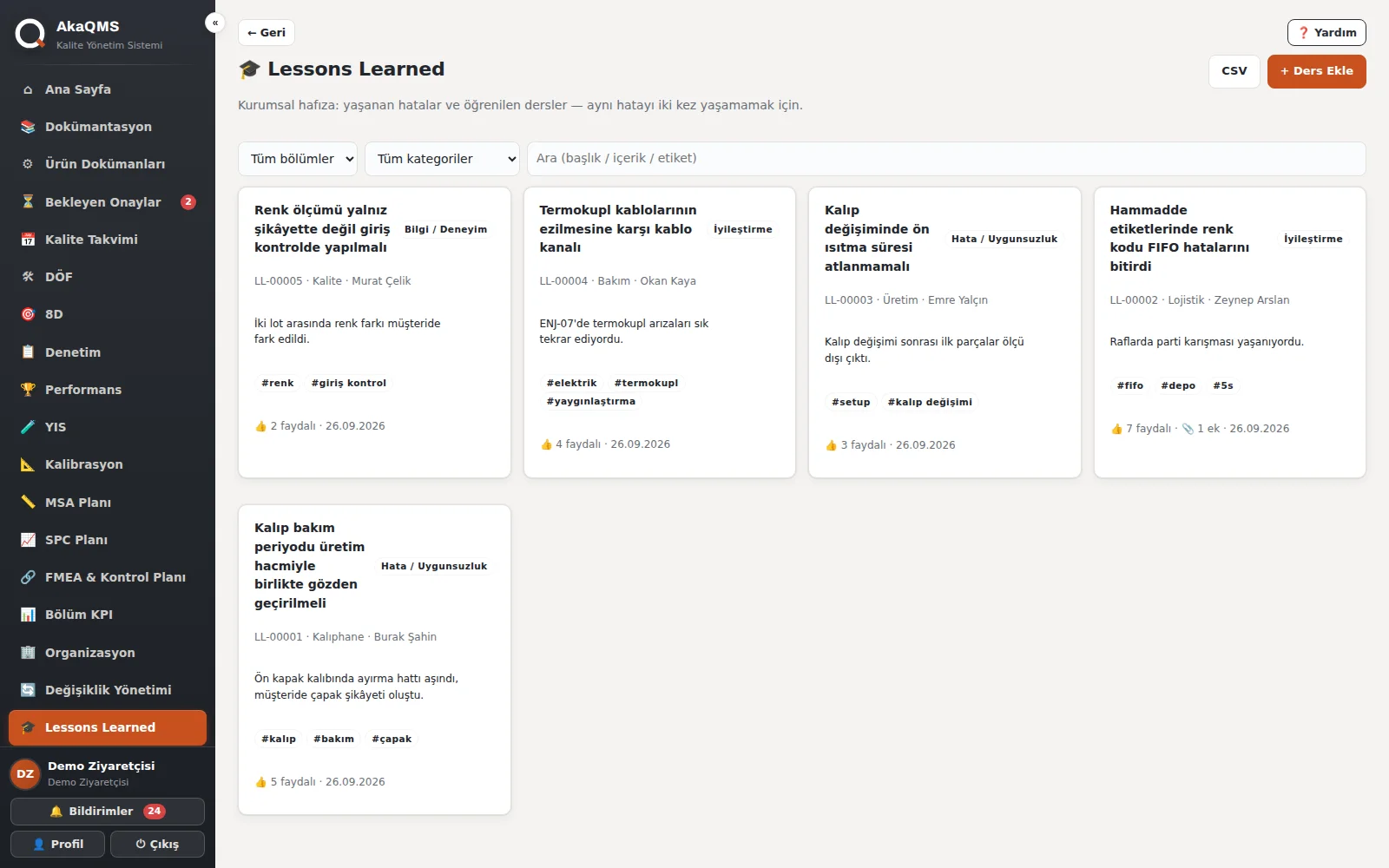 Lessons Learned kayıtları